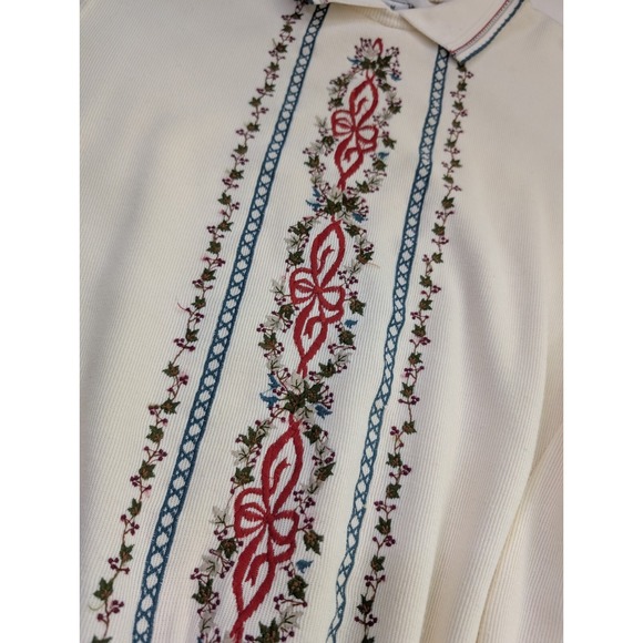 Alfred Dunner Mistletoe Embroidered L/S Polo Sweater Women's Petite Size Med VTG - Picture 5 of 7